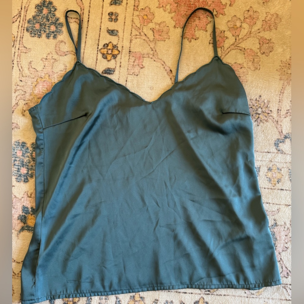 Danskin Teal Satin Tank with Scalloped Hem